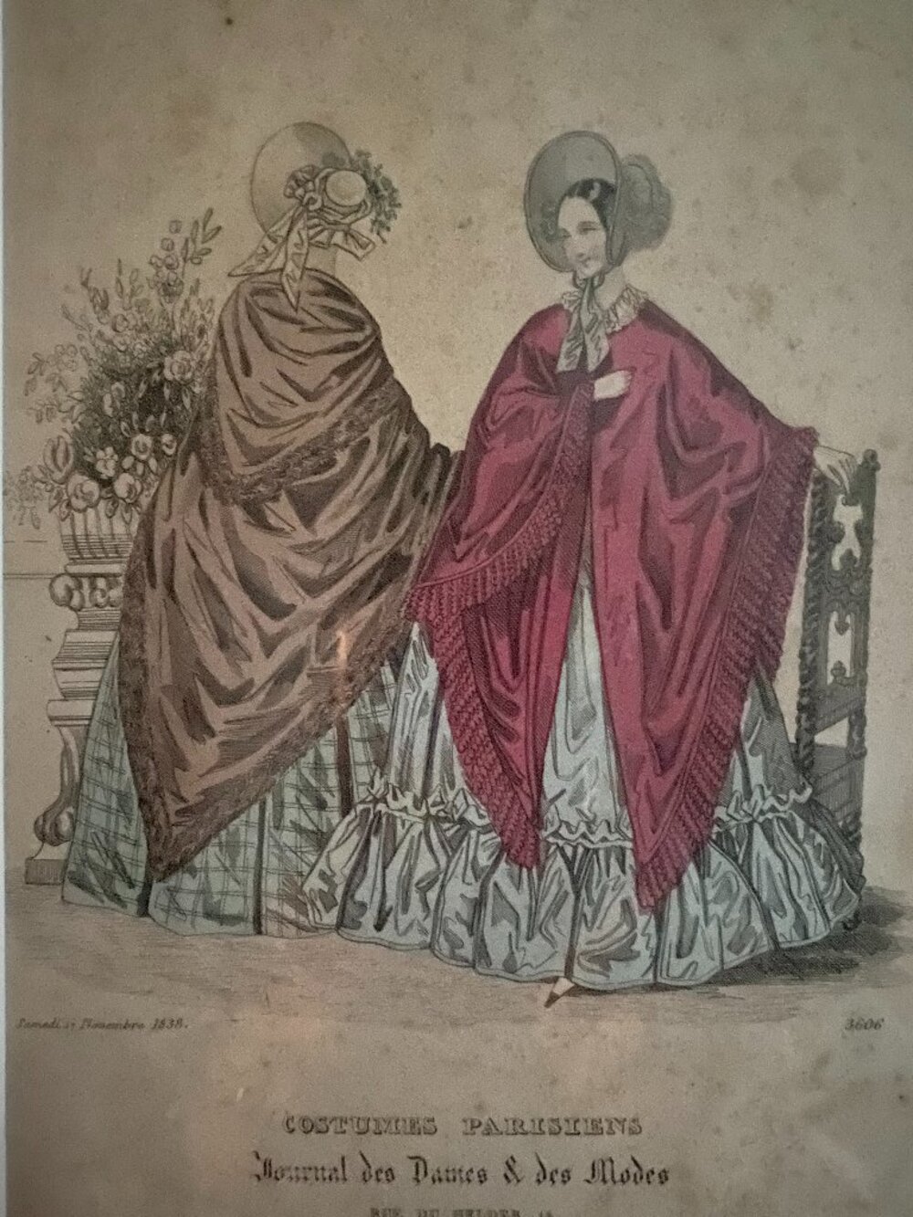 1838 fashion print, matted and framed